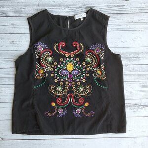 WAYF Where Are You From Black Tank Jewel Print Abstract Art Deco Size M